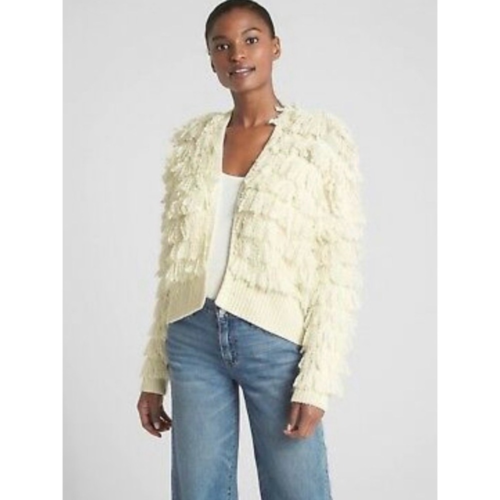 GAP LoopFringe Open-Front Cardigan Sweater Cream Color Size Small
